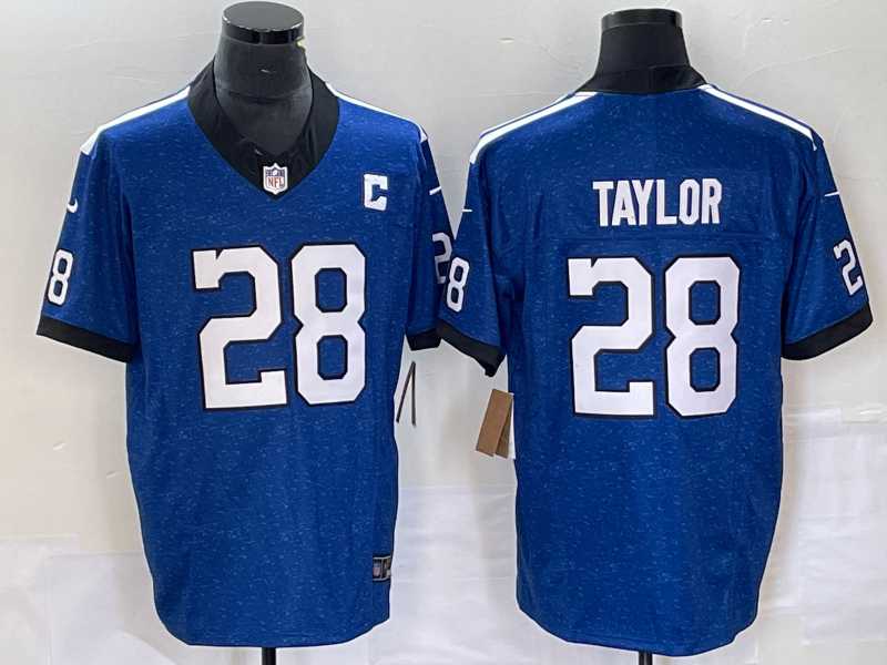 Mens Indianapolis Colts #28 Jonathan Taylor Royal 2023 FUSE Indiana Nights Limited Stitched Jersey